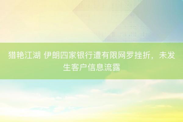猎艳江湖 伊朗四家银行遭有限网罗挫折，未发生客户信息流露